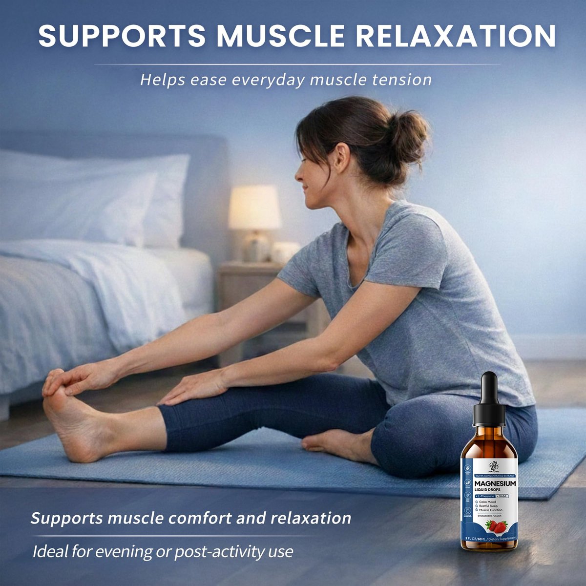 Liquid Magnesium Glycinate Drops für Schlafunterstützung & nächtliche Ruhe – Magnesiumtropfen mit Kamille, Ashwagandha, L-Theanin & GABA zur Entspannungsunterstützung, sanfte Absorption, Erdbeergeschmack, 60 ml