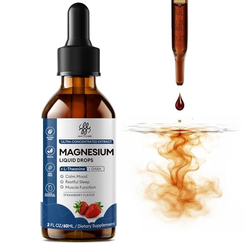 Liquid Magnesium Glycinate Drops für Schlafunterstützung & nächtliche Ruhe – Magnesiumtropfen mit Kamille, Ashwagandha, L-Theanin & GABA zur Entspannungsunterstützung, sanfte Absorption, Erdbeergeschmack, 60 ml