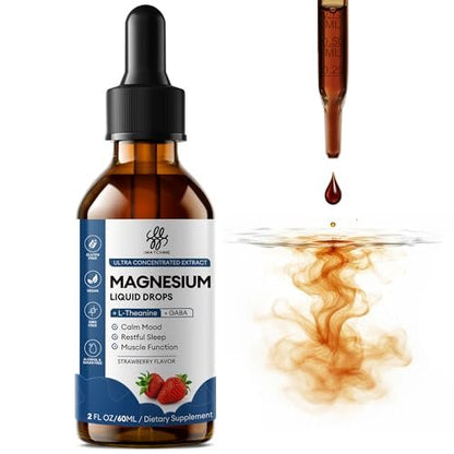 Liquid Magnesium Glycinate Drops für Schlafunterstützung & nächtliche Ruhe – Magnesiumtropfen mit Kamille, Ashwagandha, L-Theanin & GABA zur Entspannungsunterstützung, sanfte Absorption, Erdbeergeschmack, 60 ml