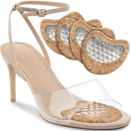 Metatarsal-Pads für Damen: Ballenpolster für hohe Schuhe, Silikon-Gel-Einlagen für ganztägigen Komfort, Schmerzlinderung & Unterstützung, waschbar & wiederverwendbar mit umweltfreundlichem Kork (4er-Pack, Korkbeige)