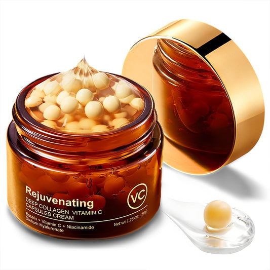 punkten Deep Collagen Vitamin C Capsules Cream 50g – Feuchtigkeitscreme mit Kollagen, Vitamin C, Niacinamid und Natriumhyaluronat für langanhaltende Feuchtigkeit, Reduzierung von Falten und fahlem Teint