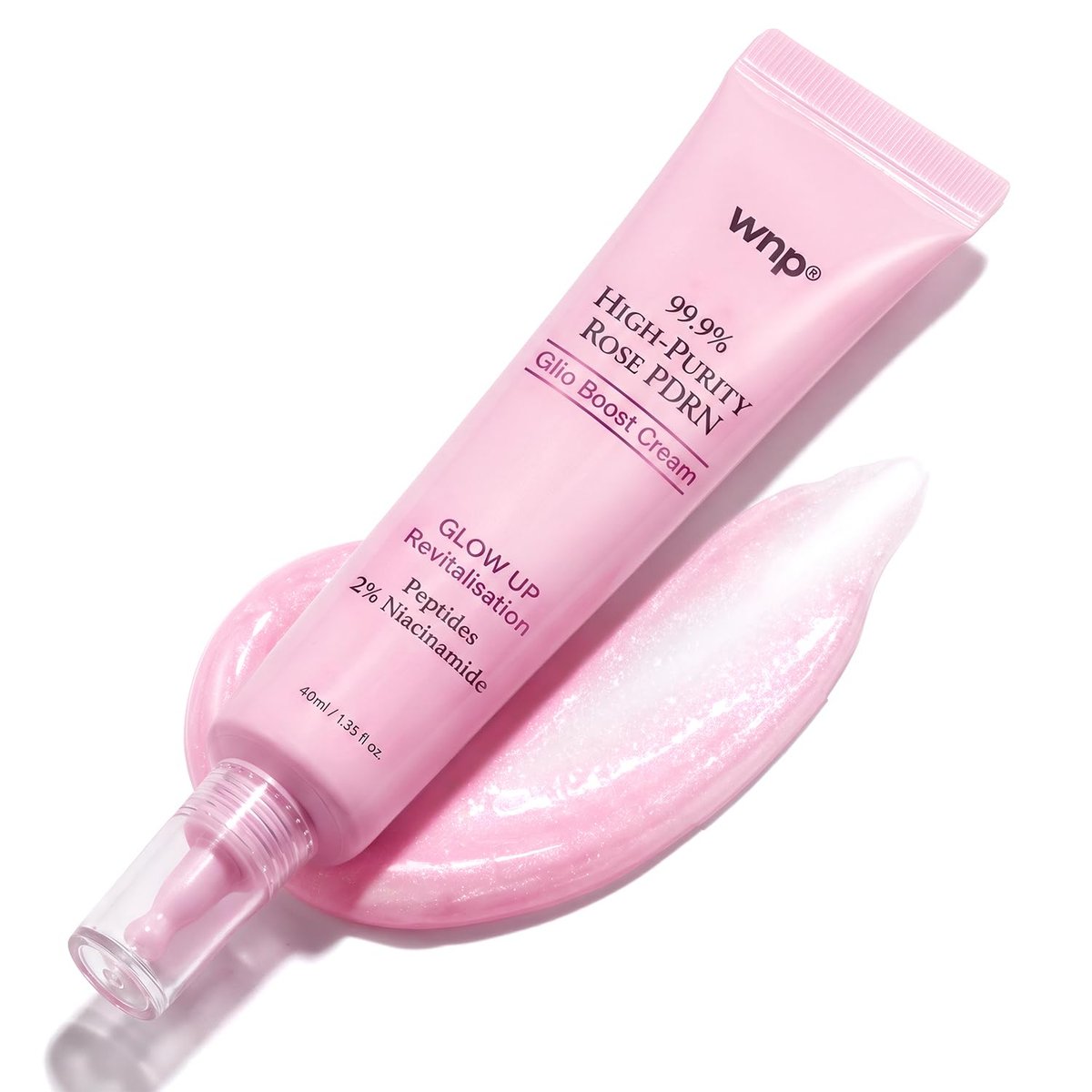 WNP 99% Reines Rose PDRN Glo Boost Highlight Feuchtigkeitscreme für das Gesicht, natürlicher Glow-Verstärker, Hyaluronsäure, 2% Niacinamid, Peptide, aufhellende Haut – Lachs-DNA für Glas-Haut (40 ml 1,35 oz)