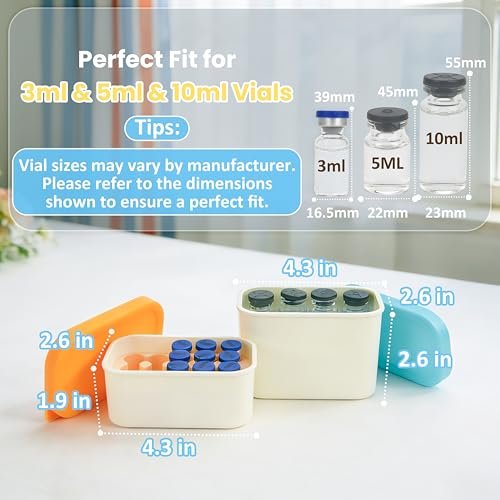 3ml und 5ml/10ml Vial-Aufbewahrungsbox für Peptide – Kühlschrank- & Reisekühler für Diabetiker, herausnehmbare Soft-Einlage, dreifacher Schutz, leicht zu reinigen (2er-Pack, Fläschchen nicht enthalten)