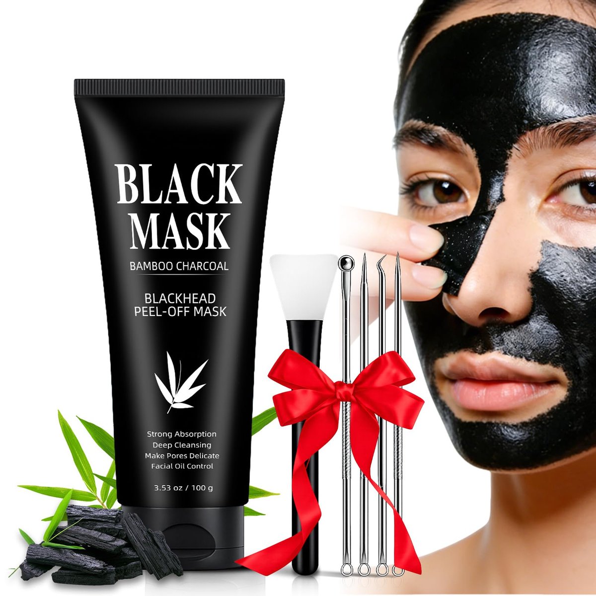Mitesser Entferner Maske, Aktivkohle Peel-Off Gesichtsmaske 100ml, Mit Bürste & Extraktionswerkzeug, Tiefenreinigung der Poren für Männer & Frauen
