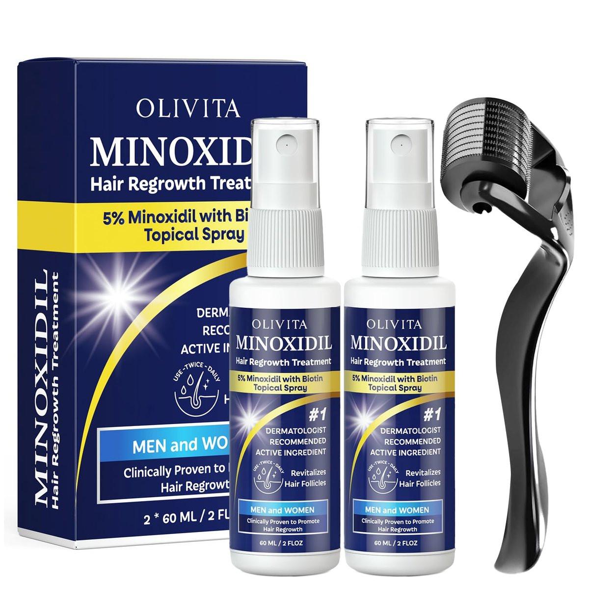 5% Minoxidil Haarwuchsspray für Männer und Frauen – Haarnachwuchs-Kit mit Biotin & Rosmarin – Gegen Haarausfall und Haarverdünnung – Für stärkeres, dickeres und längeres Haar – 2er-Pack