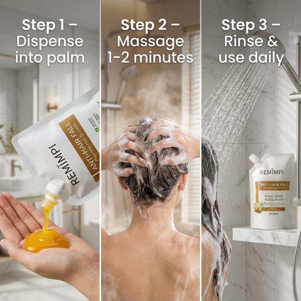REMIMPI Kräuter-Haarausfall-Shampoo, Ingwer & Ginseng Kopfhautreiniger mit Jojoba & Haferextrakten, Stärkende Formel für dünner werdendes Haar, 300ml (2er-Pack Duo-Set)