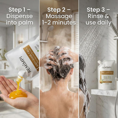 REMIMPI Kräuter-Haarausfall-Shampoo, Ingwer & Ginseng Kopfhautreiniger mit Jojoba & Haferextrakten, Stärkende Formel für dünner werdendes Haar, 300ml (2er-Pack Duo-Set)