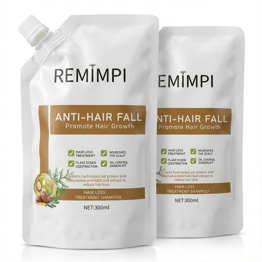 REMIMPI Kräuter-Haarausfall-Shampoo, Ingwer & Ginseng Kopfhautreiniger mit Jojoba & Haferextrakten, Stärkende Formel für dünner werdendes Haar, 300ml (2er-Pack Duo-Set)