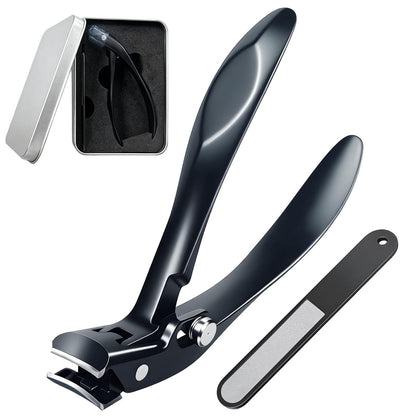 Langstieliger Zehennagelknipser für Senioren – Extra weite Öffnung für dicke Zehennägel, professioneller Fingernagel- und Zehennagelknipser aus Edelstahl, schwarz