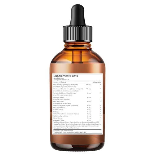 25-in-1 Liposomale Schwarzwalnuss Wurmholz Nelken Tinktur, Darmreinigung für Menschen, Tropfenflüssigkeit, Lymphunterstützung mit Knoblauch, Königskerze, Soursop, Kürbiskern, Berberin, Kurkuma, Echinacea, Zimt