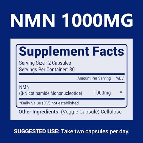 CFUKING NMN 1000mg pro Portion - Höchste Reinheit 99% - Nicotinamid-Mononukleotid für NAD+, Zellen, Immunsystem, Energie, Anti-Aging & Langlebigkeit - Stabilisierte NMN Kapseln 1000mg - 60 vegane Kapseln
