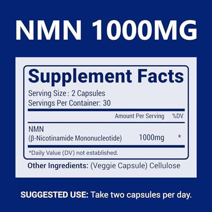 CFUKING NMN 1000mg pro Portion - Höchste Reinheit 99% - Nicotinamid-Mononukleotid für NAD+, Zellen, Immunsystem, Energie, Anti-Aging & Langlebigkeit - Stabilisierte NMN Kapseln 1000mg - 60 vegane Kapseln