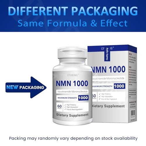 CFUKING NMN 1000mg pro Portion - Höchste Reinheit 99% - Nicotinamid-Mononukleotid für NAD+, Zellen, Immunsystem, Energie, Anti-Aging & Langlebigkeit - Stabilisierte NMN Kapseln 1000mg - 60 vegane Kapseln