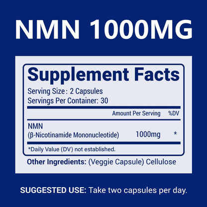 CFUKING NMN 1000mg pro Portion - Höchste Reinheit 99% - Nicotinamid-Mononukleotid für NAD+, Zellen, Immunsystem, Energie, Anti-Aging & Langlebigkeit - Stabilisierte NMN Kapseln 1000mg - 60 vegane Kapseln