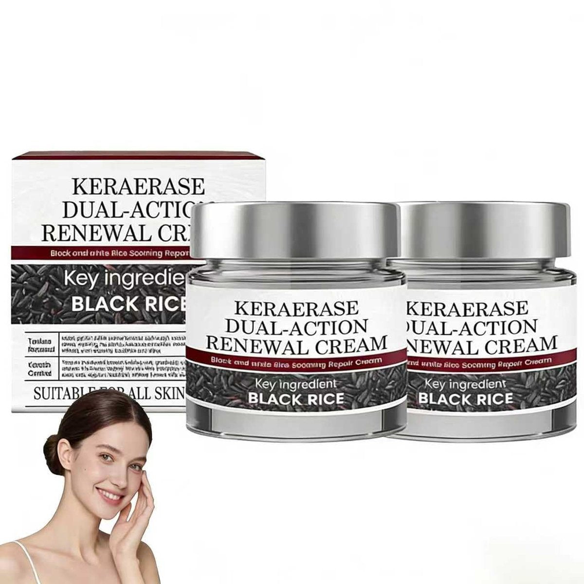 Keratin Erase Dual-Action Renewal Cream – Schwarzer & Weißer Reis Beruhigende Reparaturcreme, Feuchtigkeitsspendendes Körper Serum für glatter aussehende Haut, geeignet für alle Hauttypen (2er Pack)