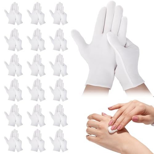 42-teiliges Set weiße Baumwollhandschuhe für trockene Hände, Schlafpflege bei Ekzemen und Nachtfeuchtigkeitspflege, Unisex, weiche, elastische SPA-Handschuhe, für Schmuckinspektion, Kunsthandwerk, Hochzeit, Halloween-Kostüme