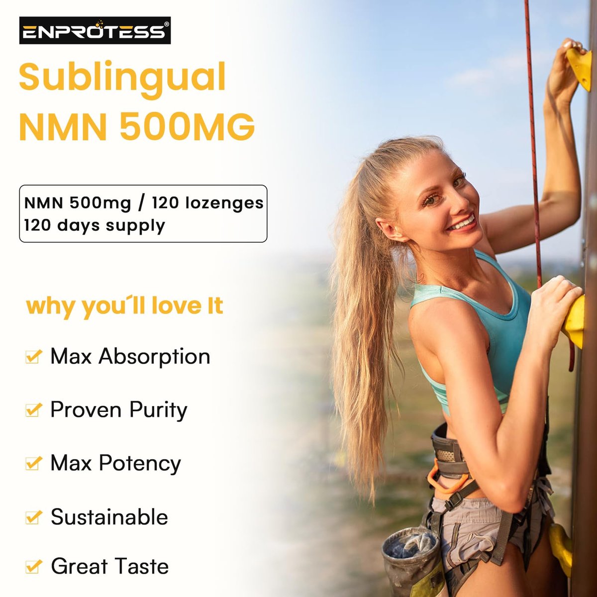 Sublinguales NMN 500 mg – Höchste Aufnahme & schnell wirkend, 120 Lutschtabletten (120-Tage-Vorrat), 99 % reines NMN (Nicotinamid-Mononukleotid) für NAD+, Zellen, Immunsystem, Energie, Muskeln, Anti-Aging, Langlebigkeit