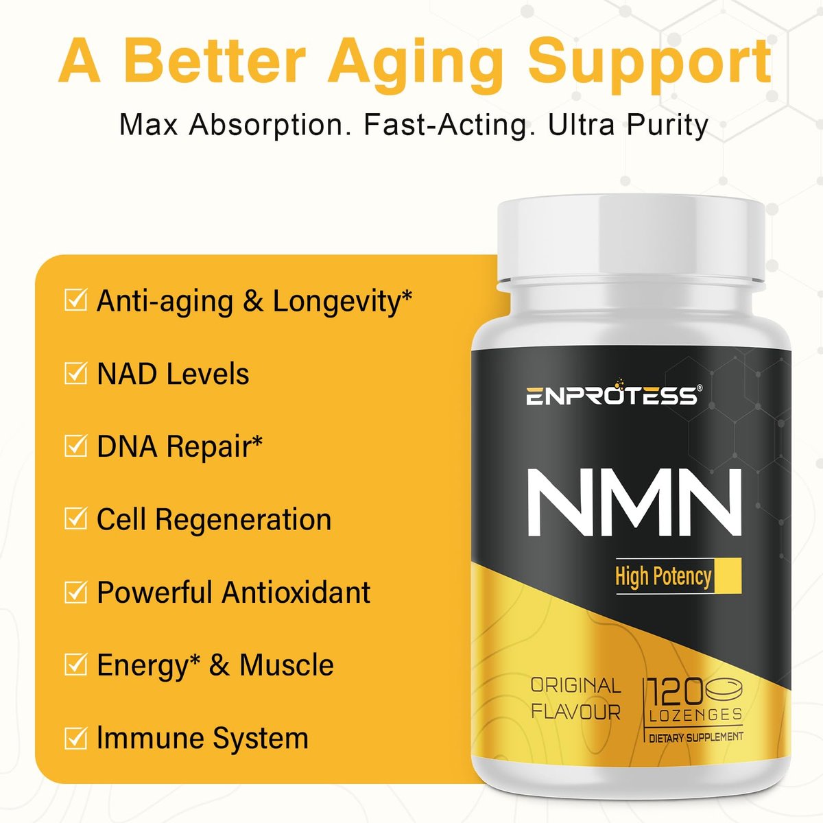 Sublinguales NMN 500 mg – Höchste Aufnahme & schnell wirkend, 120 Lutschtabletten (120-Tage-Vorrat), 99 % reines NMN (Nicotinamid-Mononukleotid) für NAD+, Zellen, Immunsystem, Energie, Muskeln, Anti-Aging, Langlebigkeit