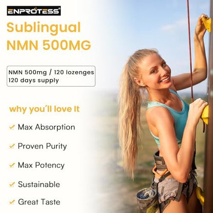 Sublinguales NMN 500 mg – Höchste Aufnahme & schnell wirkend, 120 Lutschtabletten (120-Tage-Vorrat), 99 % reines NMN (Nicotinamid-Mononukleotid) für NAD+, Zellen, Immunsystem, Energie, Muskeln, Anti-Aging, Langlebigkeit