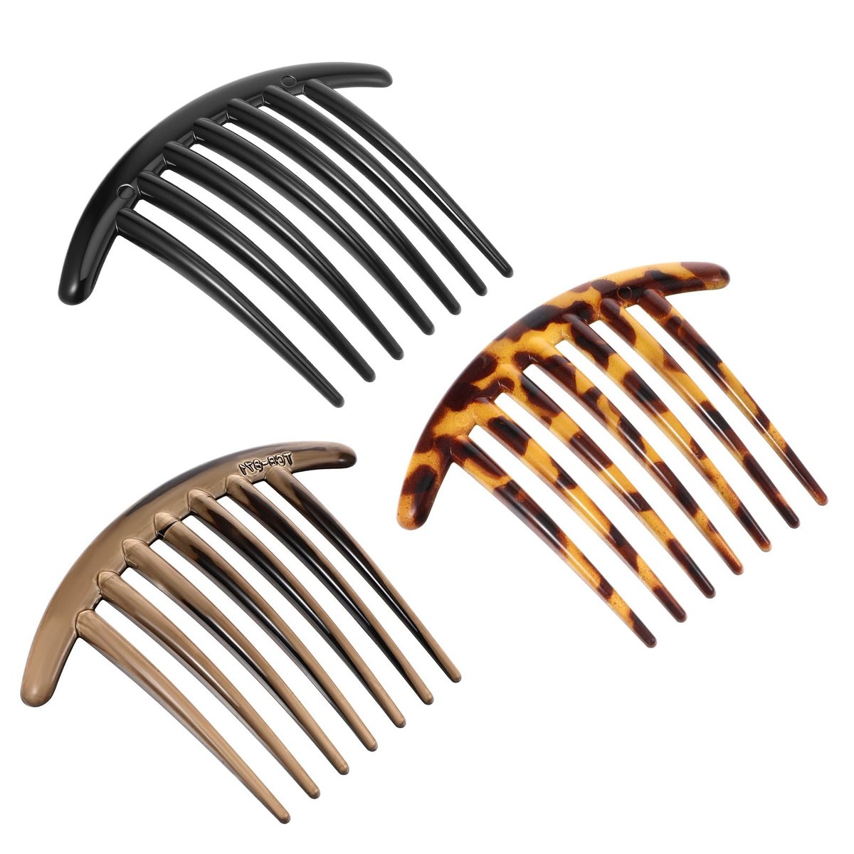 Ymapinc 3er Set Französische Haarkämme, 7 Zähne, Eleganter Kunststoff-Haarseitenkamm für Frauen und Mädchen, zum Bändigen von fliegenden Haaren, Dutt-Haarnadel-Clips, Accessoires, Schildpattfarbe mit Leopardenmuster