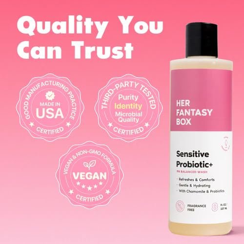 Her Fantasy Box Sensitive Probiotischer+ Sanfter Reiniger – Duftfrei, pH-ausgeglichenes Körperwaschgel mit Kamille & Probiotischen Lysaten, Vegan & Tierversuchsfrei, 237 ml