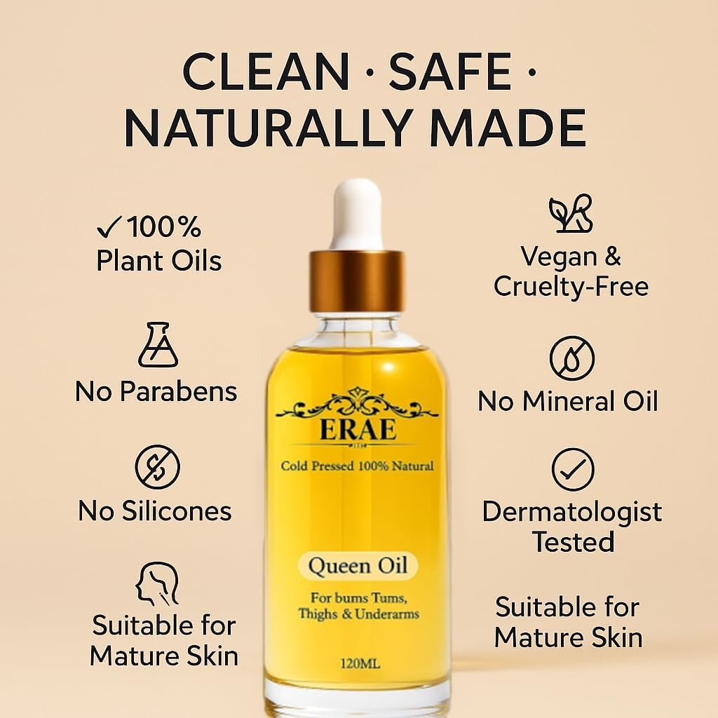 ERAE Queen Body Oil – Kaltgepresste botanische Mischung für hydratisierte & straff aussehende Haut, leichtes, schnell einziehendes Körperöl für Arme, Beine & Bauch
