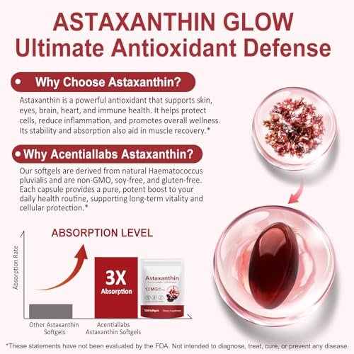 Xaarty Premium Astaxanthin 12 mg – Natürliches Antioxidans für Augen-, Gelenk- und Hautgesundheit, Mikroalgen-Quelle, 4-Monats-Vorrat, 120 Weichkapseln