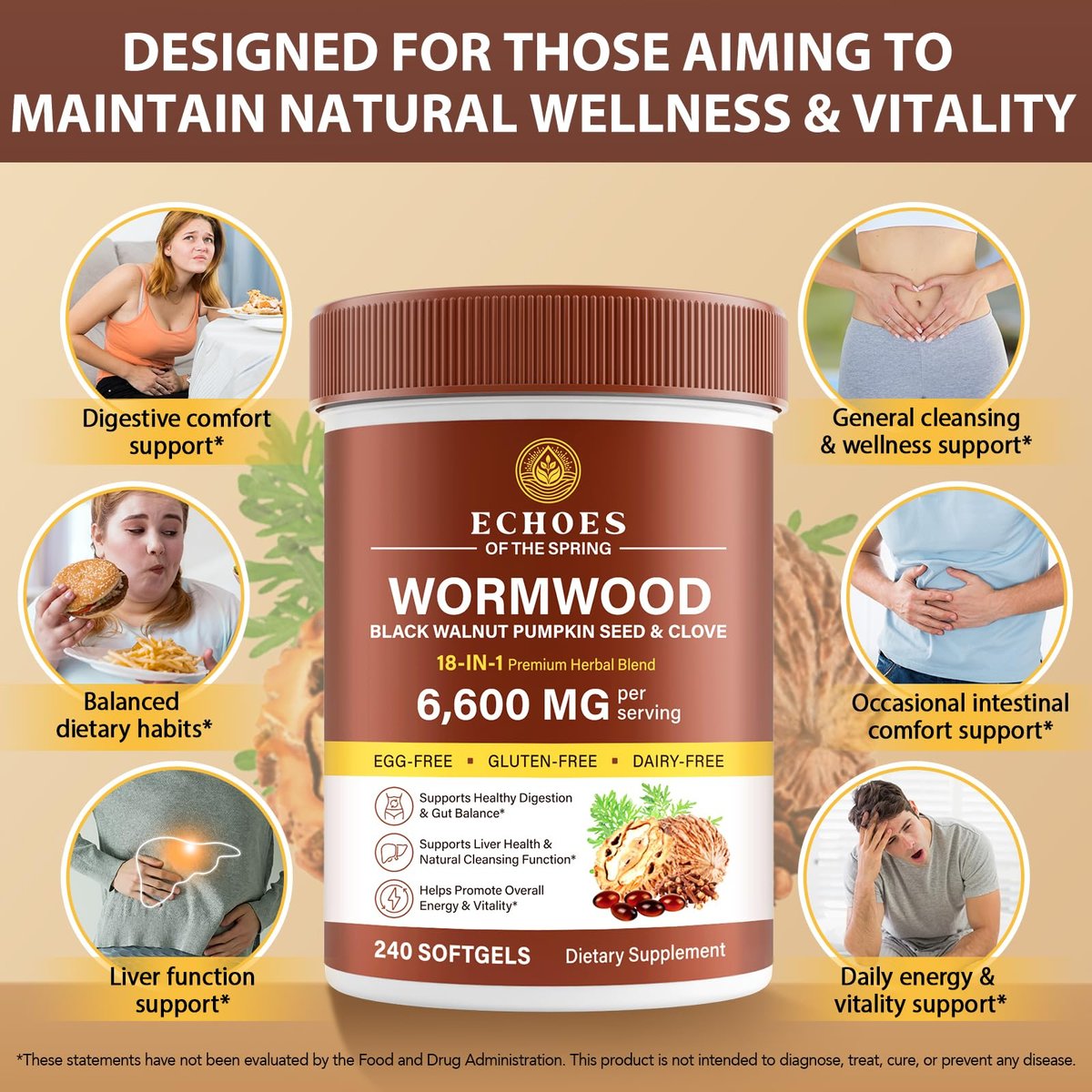Wermut Schwarznuss Nelke Reinigung für Menschen – 18-in-1 Kräuter-Darmgesundheit & Verdauungsunterstützung, 6600mg pro Portion, 240 Softgels (80-Tage-Vorrat), mit Kürbiskern, Knoblauch & Oregano