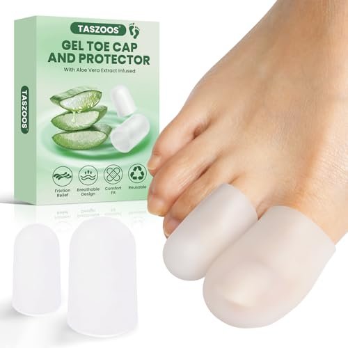 Gel Große Zehenkappen und Schutz – 16er Pack Silikon Zehenschützer mit Aloe Vera Extrakt – Weiche Zehenhülsen für eingewachsene Zehennägel, Hühneraugen, Blasen, Hornhaut und Fußschmerzen (Klarsicht)