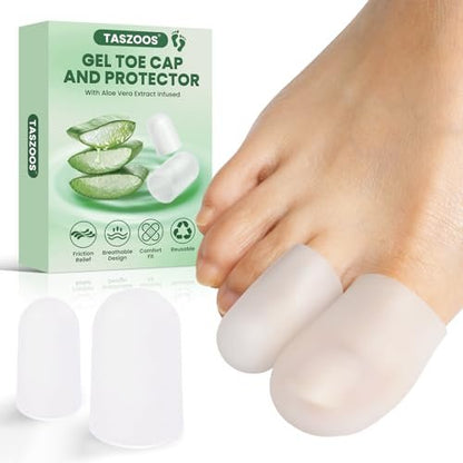 Gel Große Zehenkappen und Schutz – 16er Pack Silikon Zehenschützer mit Aloe Vera Extrakt – Weiche Zehenhülsen für eingewachsene Zehennägel, Hühneraugen, Blasen, Hornhaut und Fußschmerzen (Klarsicht)