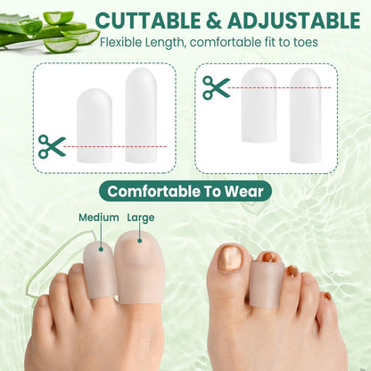 Gel Große Zehenkappen und Schutz – 16er Pack Silikon Zehenschützer mit Aloe Vera Extrakt – Weiche Zehenhülsen für eingewachsene Zehennägel, Hühneraugen, Blasen, Hornhaut und Fußschmerzen (Klarsicht)