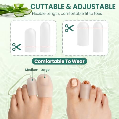 Gel Große Zehenkappen und Schutz – 16er Pack Silikon Zehenschützer mit Aloe Vera Extrakt – Weiche Zehenhülsen für eingewachsene Zehennägel, Hühneraugen, Blasen, Hornhaut und Fußschmerzen (Klarsicht)