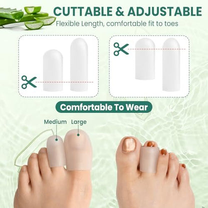 Gel Große Zehenkappen und Schutz – 16er Pack Silikon Zehenschützer mit Aloe Vera Extrakt – Weiche Zehenhülsen für eingewachsene Zehennägel, Hühneraugen, Blasen, Hornhaut und Fußschmerzen (Klarsicht)