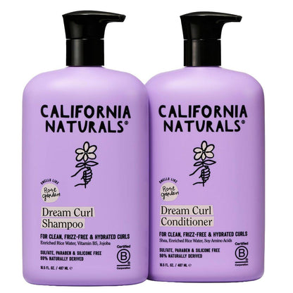 California Naturals Dream Curl Shampoo & Conditioner Set – Reiswasser & Sheabutter für weiche, federnde, frizzfreie Locken – Für Frauen & Männer – Vegan, paraben-, sulfat- & silikonfrei – Farbsicher – 2x 16,5 oz