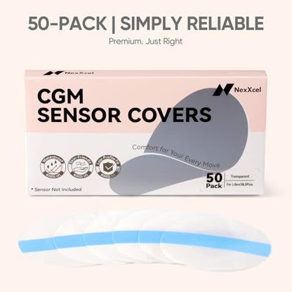 NeXxcel 50er-Pack Sensorschutz-Pflaster für Freestyle Libre 3 & 3 Plus, wasserdichte Klebepflaster mit glutfreiem Zentrum, ultradünne transparente Folie für Schwimmen, Duschen & Training