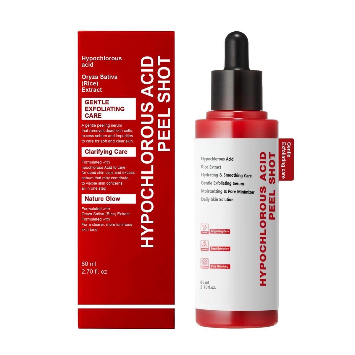 Sanftes Peeling-Serum mit Hypochloriger Säure & Reisextrakt - Tägliche Peel-Lösung für glatte & strahlende Haut - 80ml