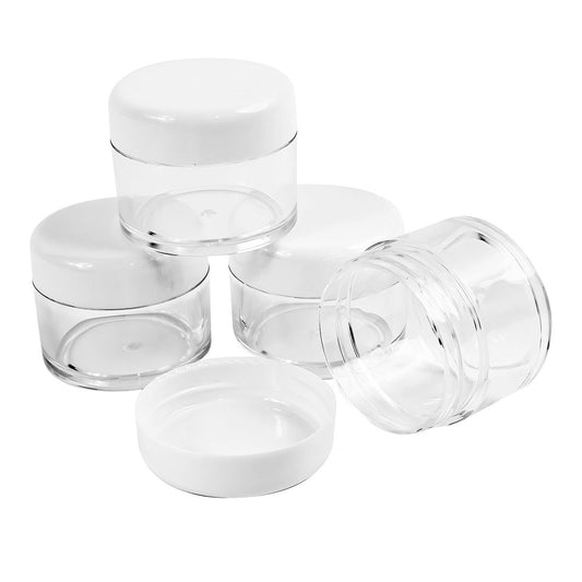 4 Stück 30 ml Leere Klare Plastikdosen mit Deckel – Runde Aufbewahrungsbehälter mit weiter Öffnung und auslaufsicherem Verschluss für Reise, Kosmetik, Cremes, Öle, Salben, DIY-Herstellung (Weiß)