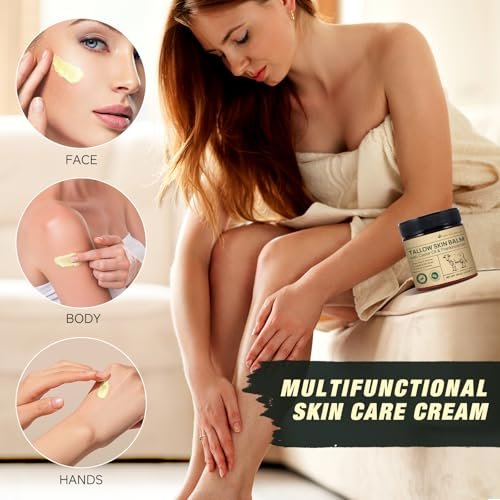 ZIXAOK 100% Grass-Fed Tallow, Organic Castor & Frankincense Oil Face Balm - Anti-Aging Feuchtigkeitscreme für empfindliche & trockene Haut, repariert die Hautbarriere, handgefertigt für Gesicht & Körper, 4,2 oz