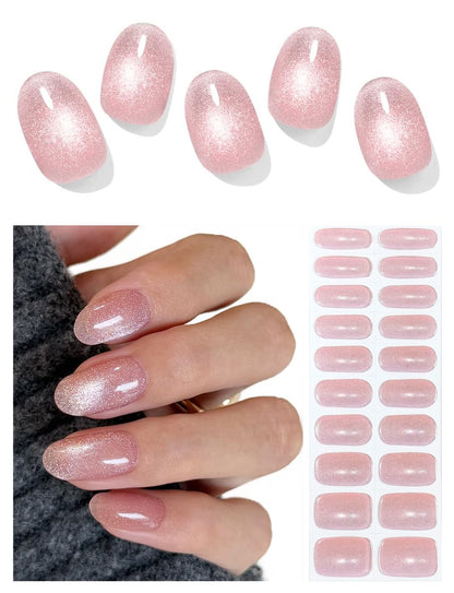 AutyaMee Semi Cured Gel Nail Strips (Nude Pink Cat Eye) – Lichtfangend, 20 Stück Gel-Nagelfolien, Aufkleber, Kompatibel mit allen UV-Lampen