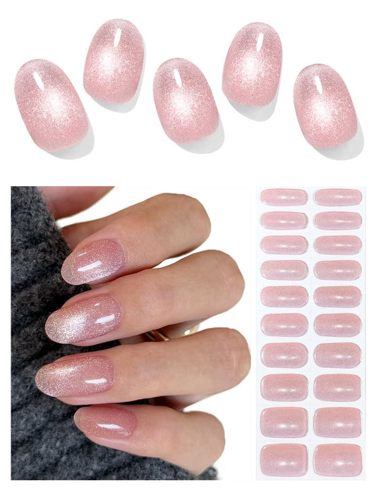 AutyaMee Semi Cured Gel Nail Strips (Nude Pink Cat Eye) – Lichtfangend, 20 Stück Gel-Nagelfolien, Aufkleber, Kompatibel mit allen UV-Lampen