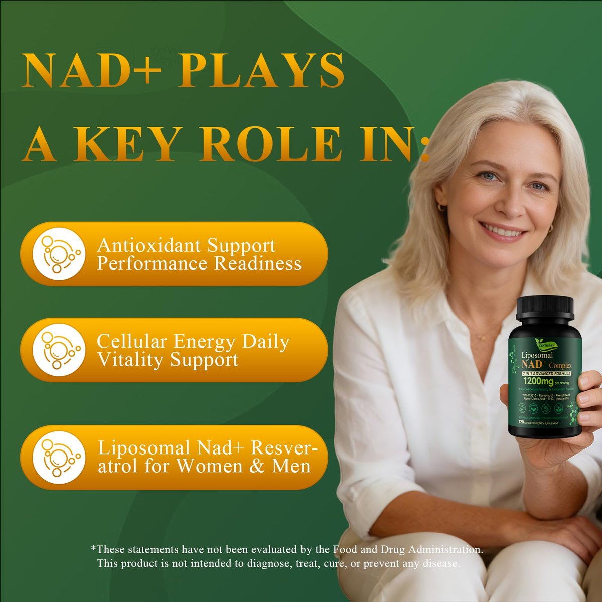 Cynthirry Liposomales NAD+ Supplement mit Resveratrol, CoQ10 | Fortschrittliche zelluläre Unterstützung, Nicotinamid-Ribosid NMN Ersatz, Premium Antioxidans & Energie