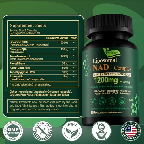 Cynthirry Liposomales NAD+ Supplement mit Resveratrol, CoQ10 | Fortschrittliche zelluläre Unterstützung, Nicotinamid-Ribosid NMN Ersatz, Premium Antioxidans & Energie