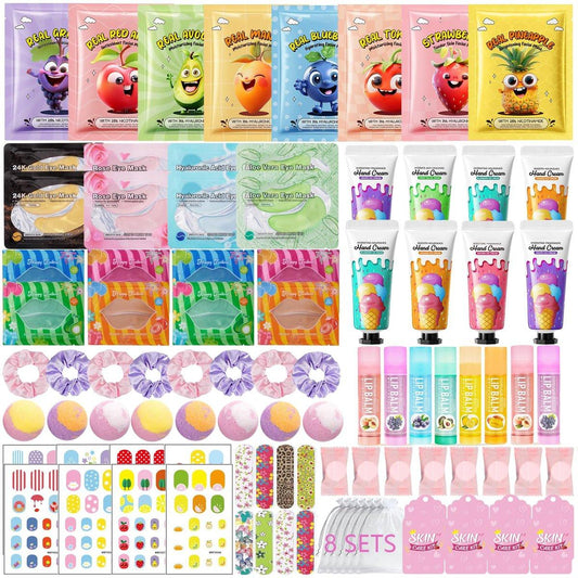 96-teiliges Spa-Party-Set für Frauen – Geschenkset mit Gesichtsmasken, Handcreme, Lippenbalsam, Augenpads, Lippenmasken, Fußbomben, Nagelstickern – Schlafparty-Zubehör für Mädchen
