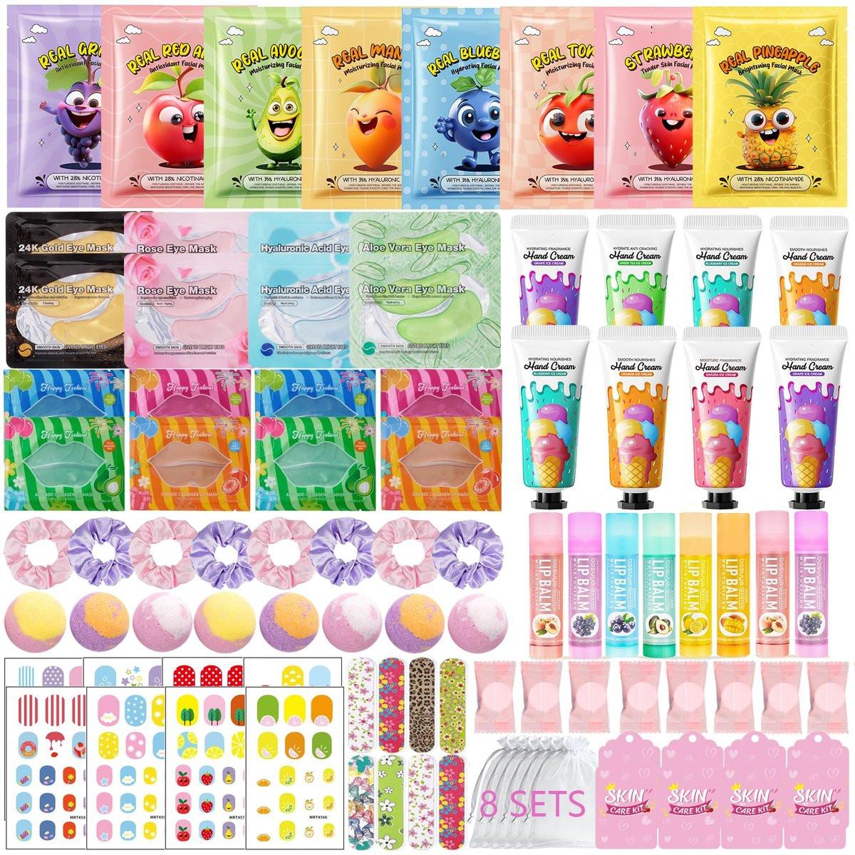 96-teiliges Spa-Party-Set für Frauen – Geschenkset mit Gesichtsmasken, Handcreme, Lippenbalsam, Augenpads, Lippenmasken, Fußbomben, Nagelstickern – Schlafparty-Zubehör für Mädchen