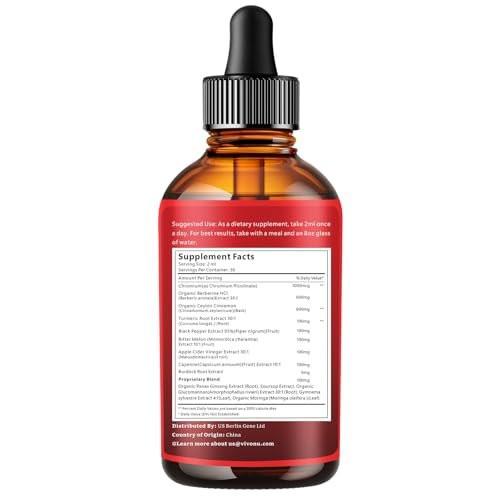 14-in-1 Berberin mit Ceylon-Zimt Nahrungsergänzungsmittel Liquid Drops, 1800mg + 30:1 Liposomale Technologie mit Cayennepfeffer, Soursop, Chrom, Bittermelone, Kurkuma, Moringa, Gymnema, Glucomannan, GLP-Unterstützung