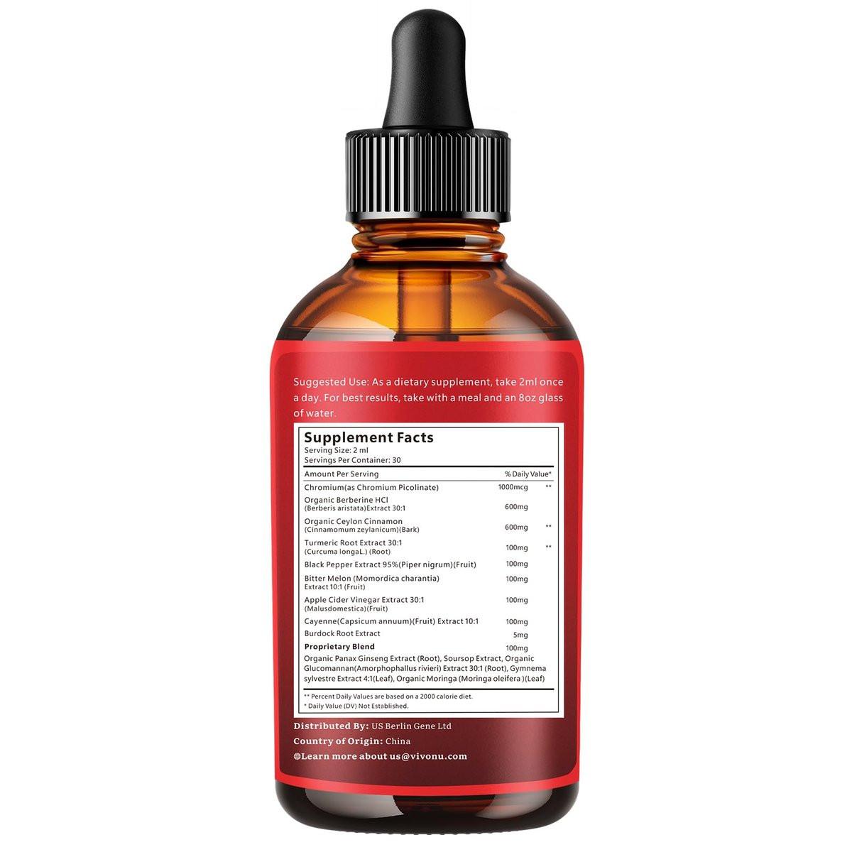 14-in-1 Berberin mit Ceylon-Zimt Nahrungsergänzungsmittel Liquid Drops, 1800mg + 30:1 Liposomale Technologie mit Cayennepfeffer, Soursop, Chrom, Bittermelone, Kurkuma, Moringa, Gymnema, Glucomannan, GLP-Unterstützung