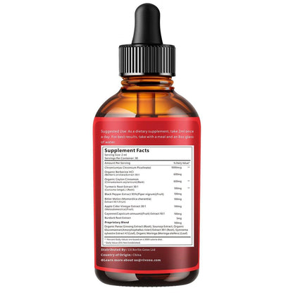 14-in-1 Berberin mit Ceylon-Zimt Nahrungsergänzungsmittel Liquid Drops, 1800mg + 30:1 Liposomale Technologie mit Cayennepfeffer, Soursop, Chrom, Bittermelone, Kurkuma, Moringa, Gymnema, Glucomannan, GLP-Unterstützung