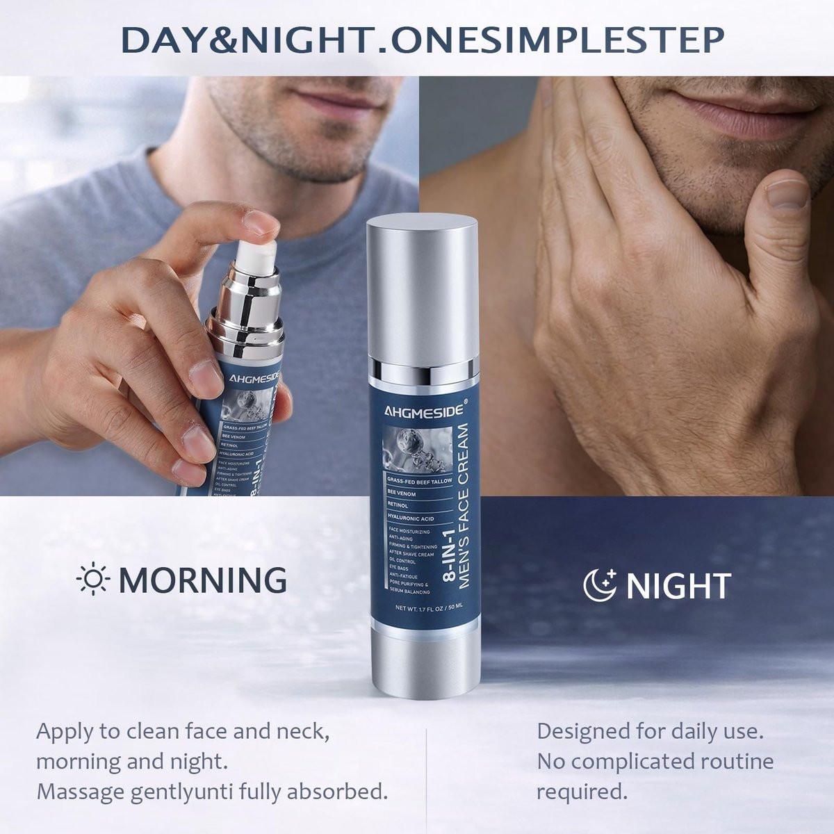 Ahgmeside 8-in-1 Gesichtscreme für Männer – Anti-Aging Tagesfeuchtigkeitscreme mit Hyaluronsäure & Sheabutter – Glättet Falten und reduziert Schwellungen – Leichte Männerformel, 50 ml