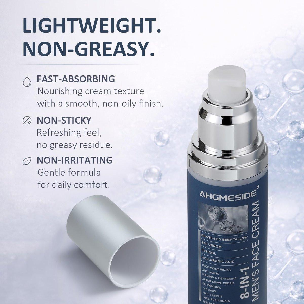Ahgmeside 8-in-1 Gesichtscreme für Männer – Anti-Aging Tagesfeuchtigkeitscreme mit Hyaluronsäure & Sheabutter – Glättet Falten und reduziert Schwellungen – Leichte Männerformel, 50 ml