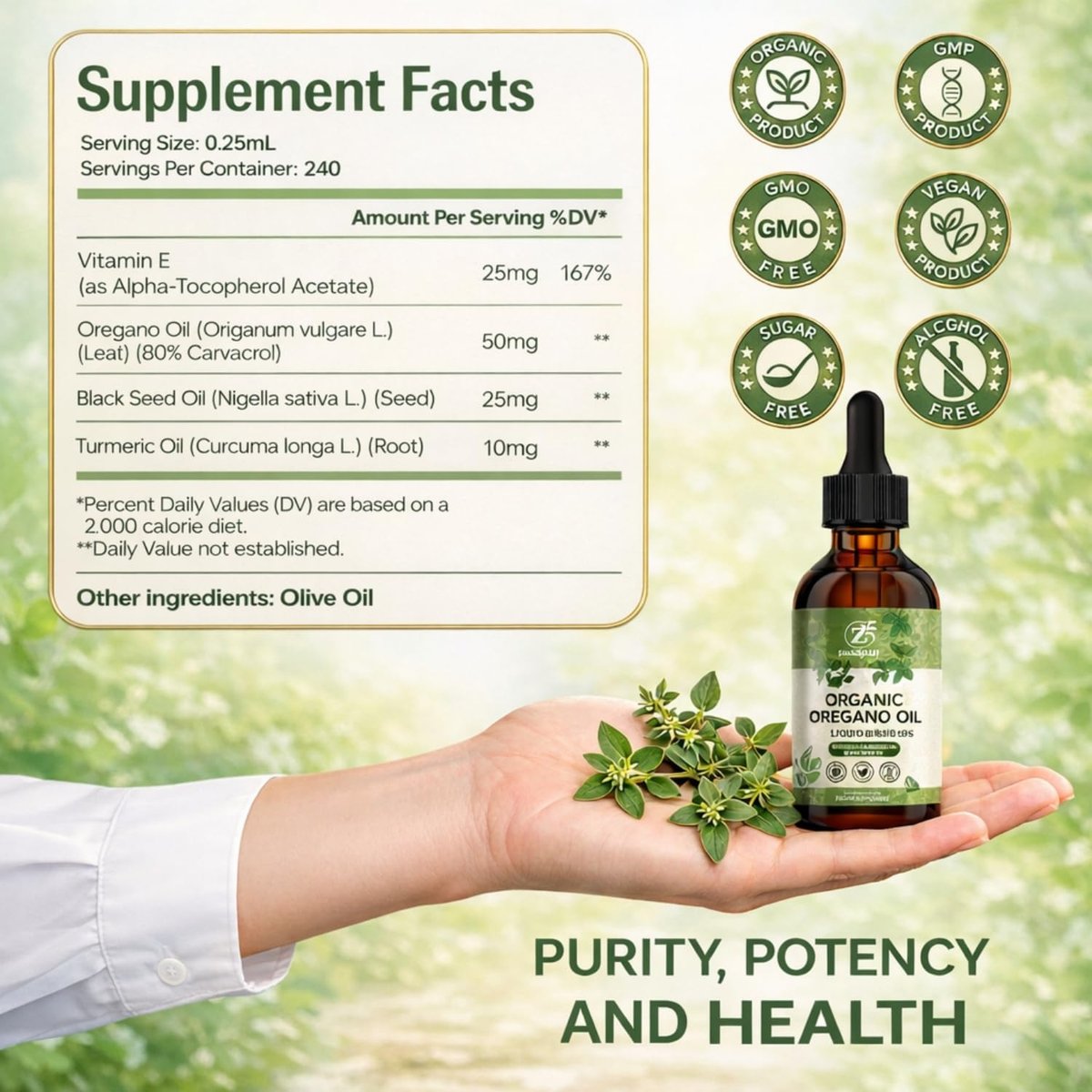 MornThrive Oreganoöl Bio Tropfen - 80% Carvacrol, extra stark & unverdünnt - mit Schwarzkümmelöl, Kurkuma & Vitamin E - Nahrungsergänzungsmittel für Immun- und Verdauungsunterstützung - vegan, 60 ml